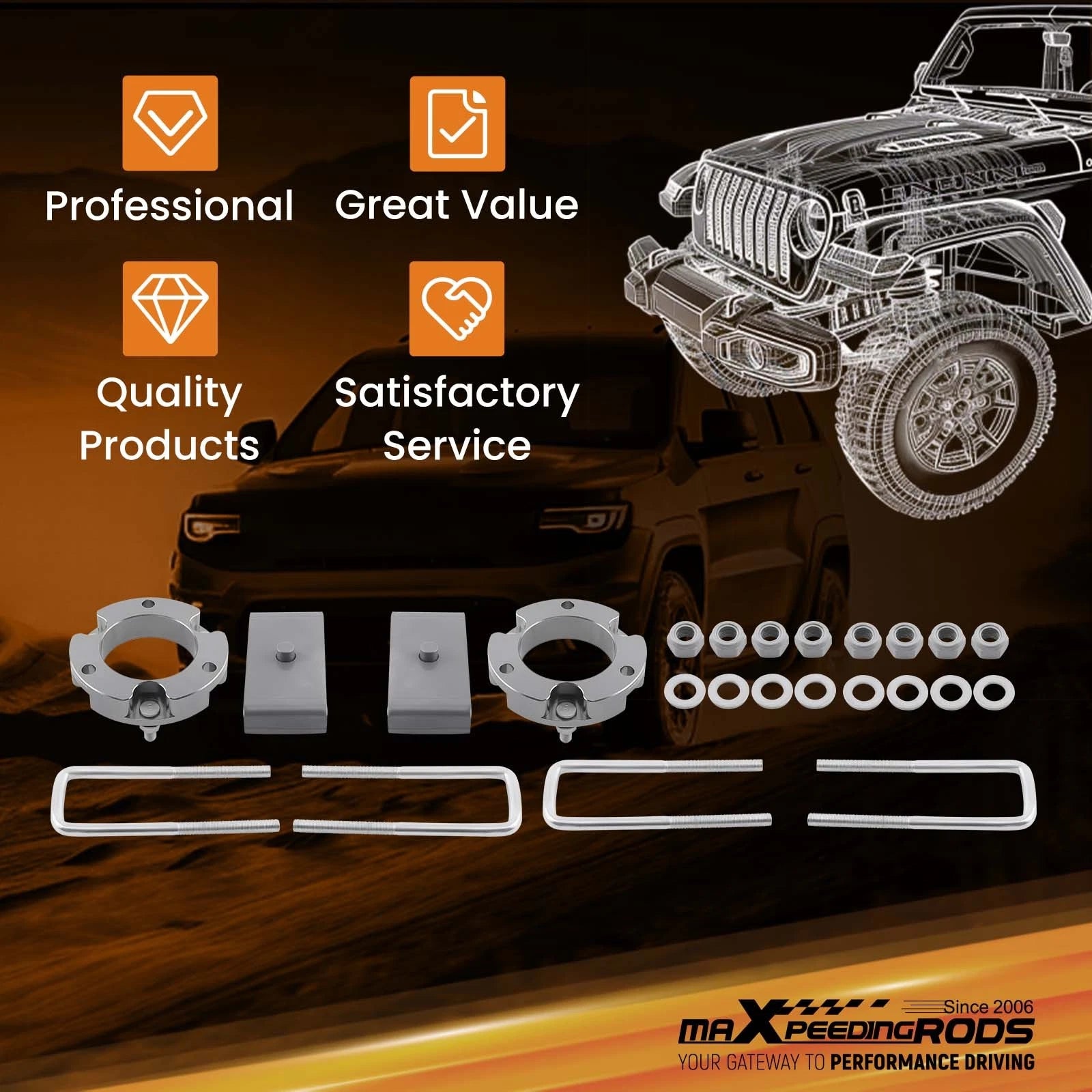 2" Front 1" Rear Lift Kit for Toyota Tacoma 2WD 4WD (2005–2023)