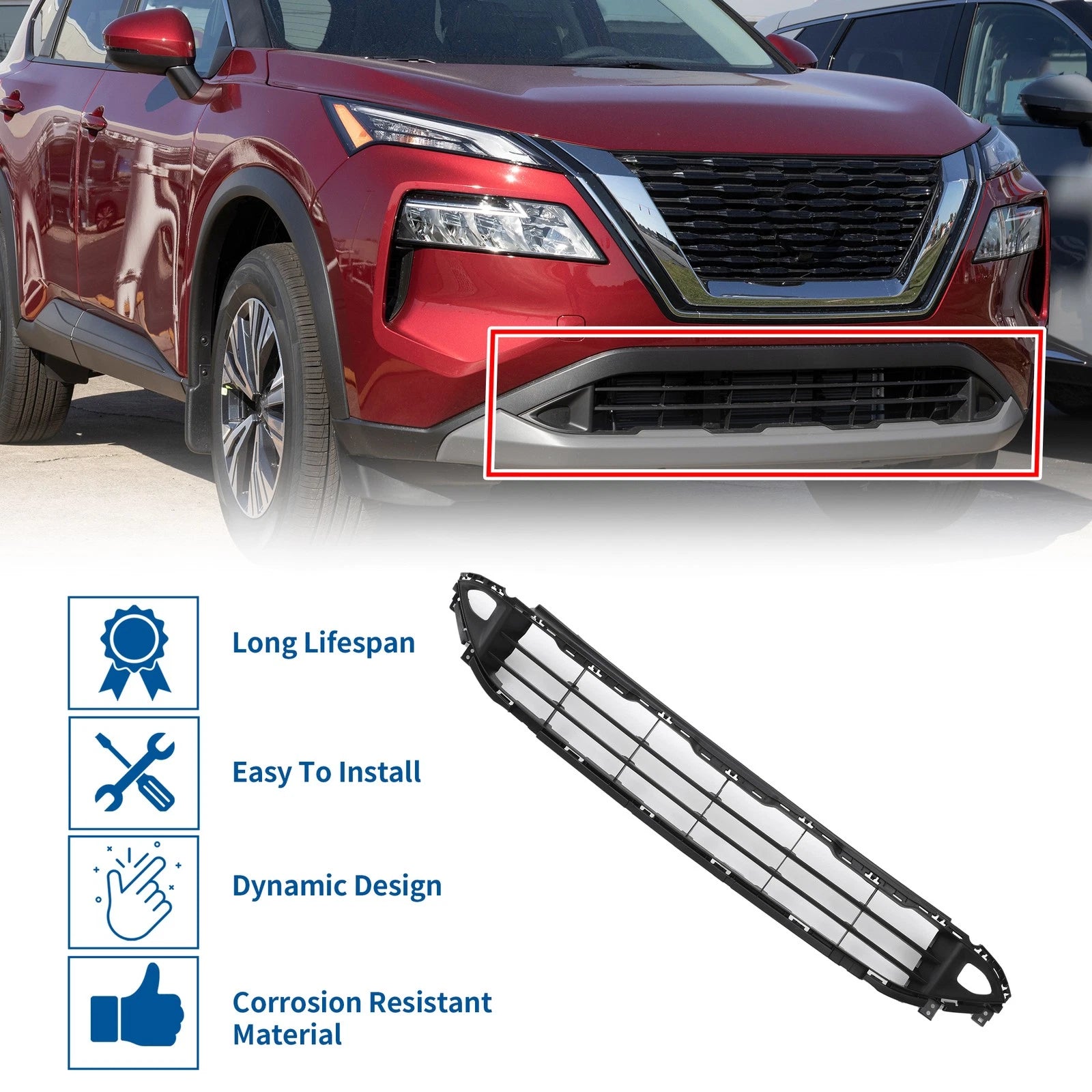 Front Lower Hood Bumper Grille Grill for Nissan Rogue 2.5L (2021) No.622546RA0A