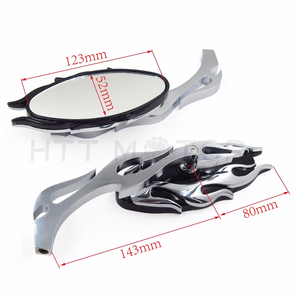 Chrome CNC Rearview Side Mirror for Motorcycle Cruiser Chopper (8mm, 10mm)