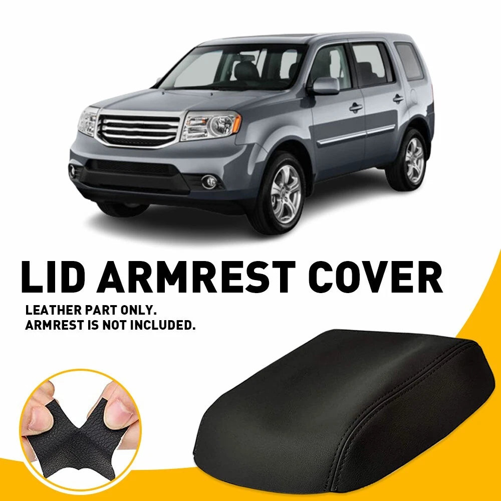 Leather Center Console Lid Armrest Cover for Honda Pilot (2009–2015) Black