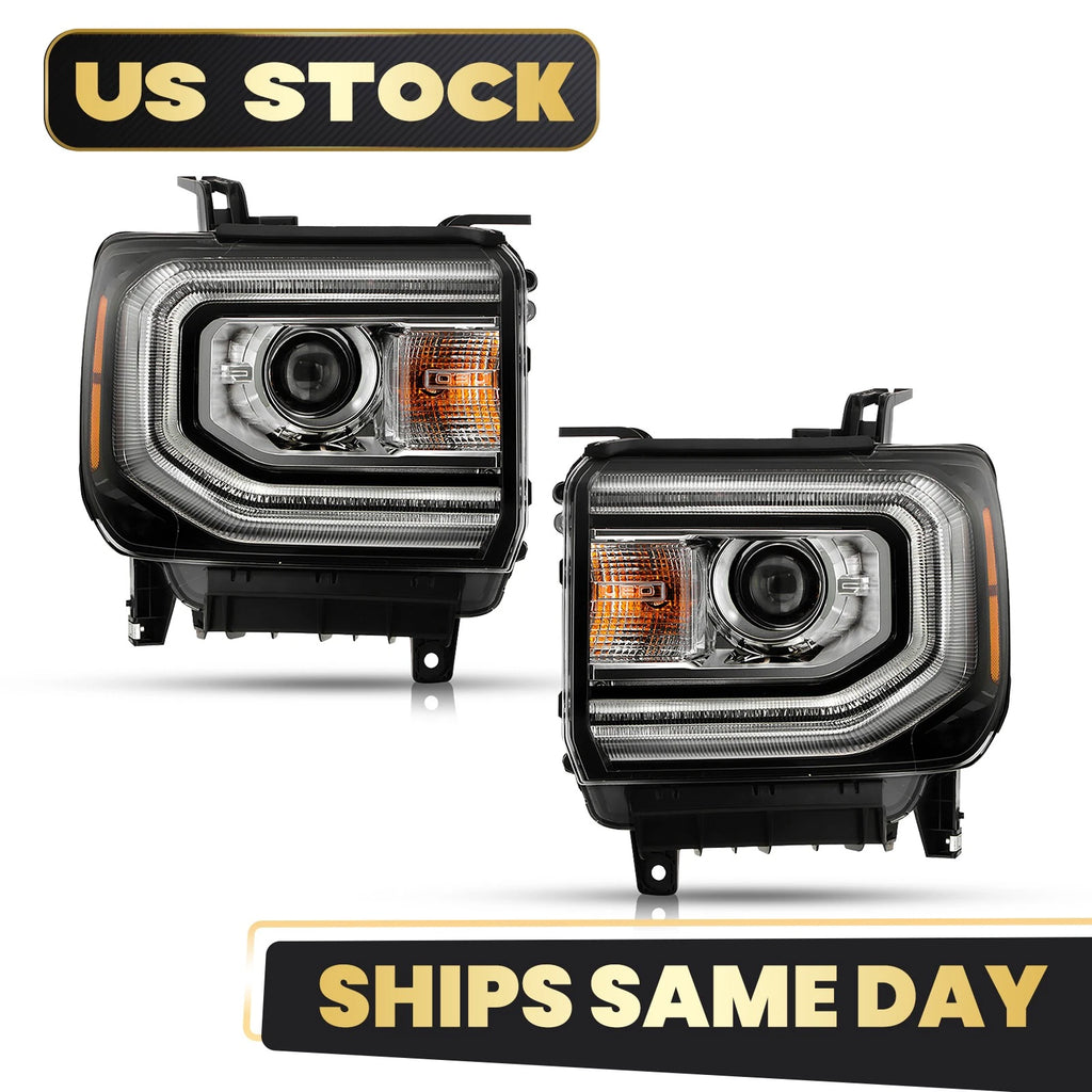 Pair Headlights for GMC Sierra 1500 (2016–2018) HID/Xenon with LED DRL Projector