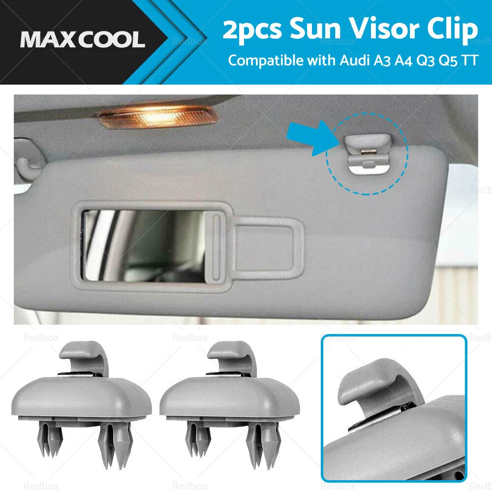 2X Sun Visor Clip Holder Hook for Audi A3 A4 Q3 Q5 TT (2010–2020) Grey