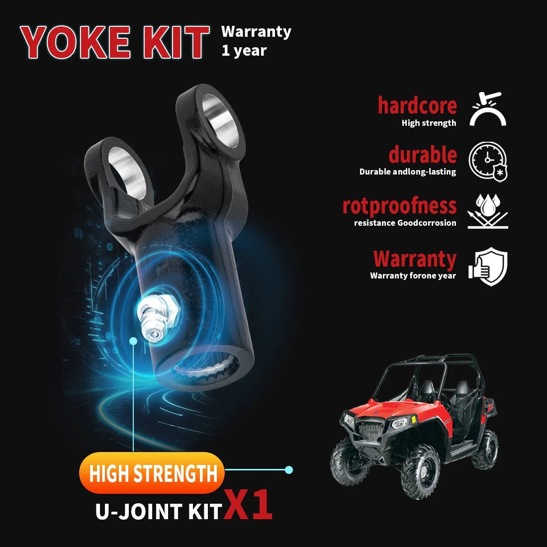 2X Front Prop Shaft Yoke & U-Joint for Polaris RZR 800 (2008–2014) #3260133