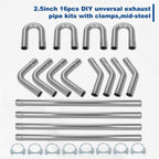 16Pcs 2.5" Mild Steel Mandrel Exhaust Pipe Bend Kit for Universal Fit