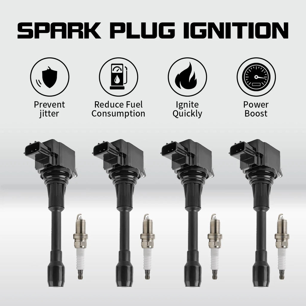 Set of 4 Ignition Coils + 4 Spark Plugs for Nissan Altima Rogue Sentra (2007–2022)