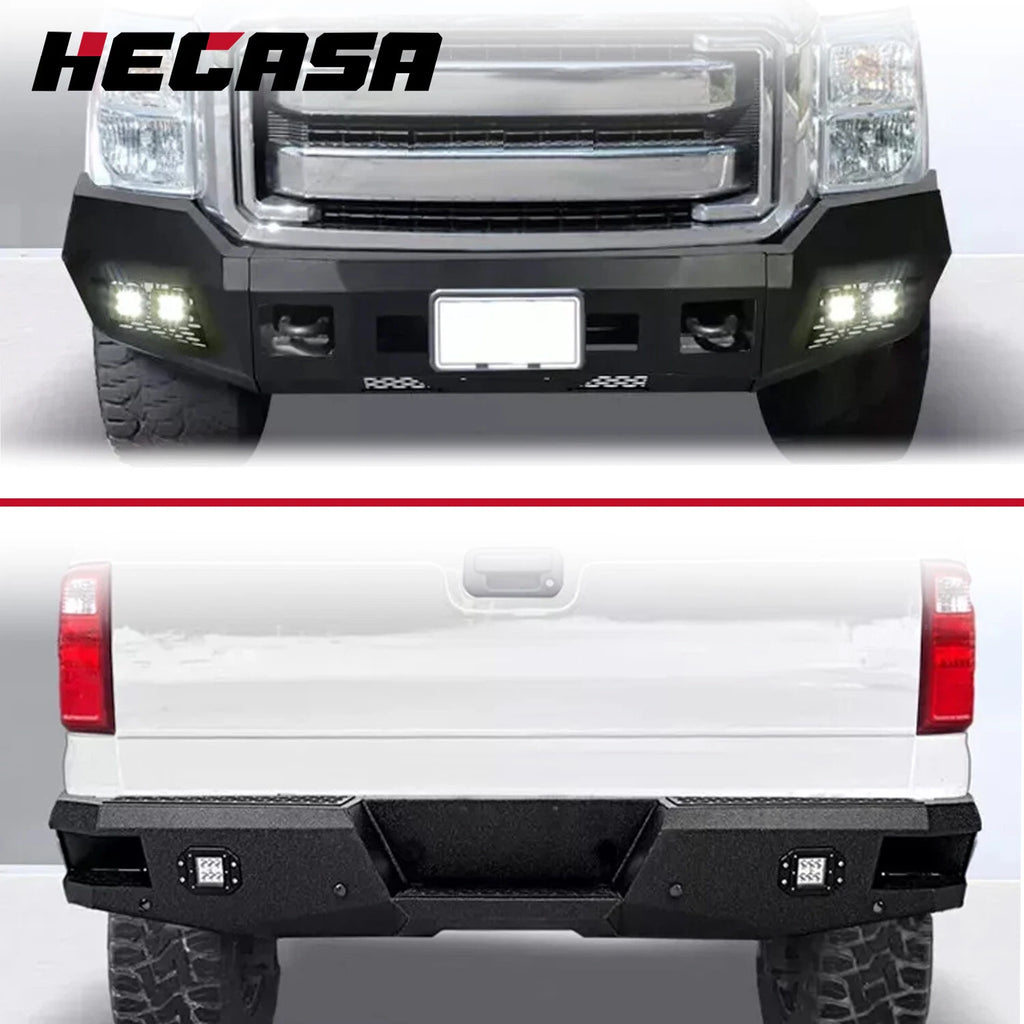 Black Front/Rear Bumper w/LEDs for Ford F250 F350 F450 (1999–2016)