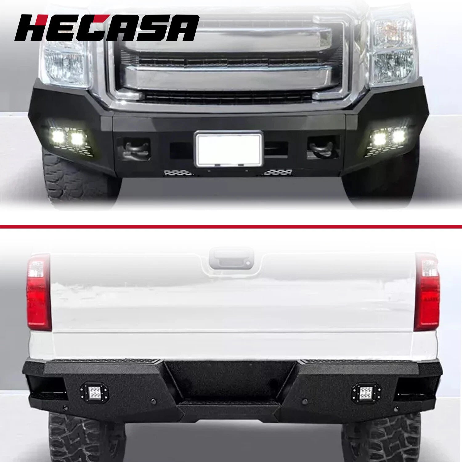 Black Front/Rear Bumper w/LEDs for Ford F250 F350 F450 (1999–2016)
