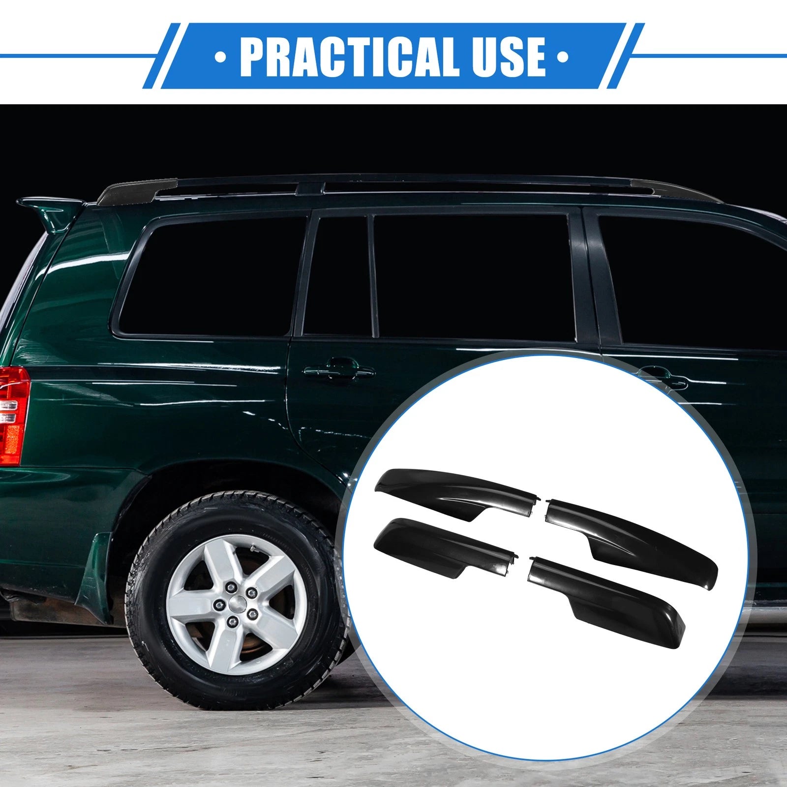 Set of 4 Roof Rack Side Rails End Covers for Toyota Highlander (2001–2007) Black