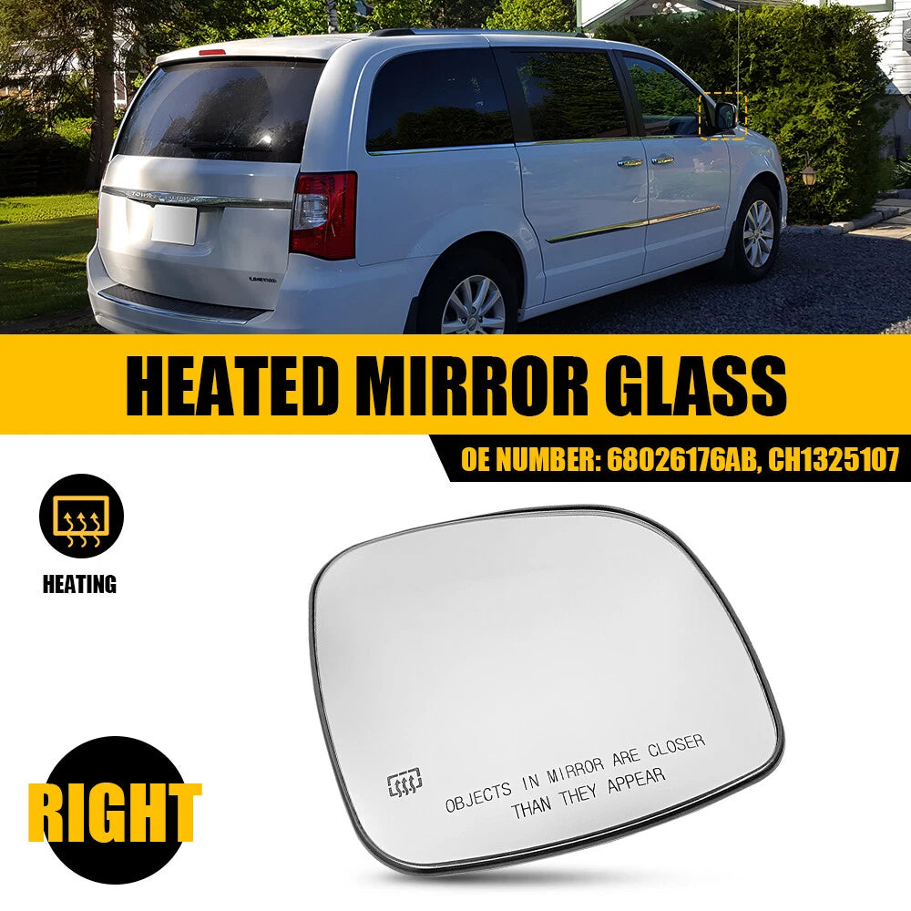 Passenger Side Mirror Glass w/ Backing Plate for Dodge Grand Caravan (2008–2019)