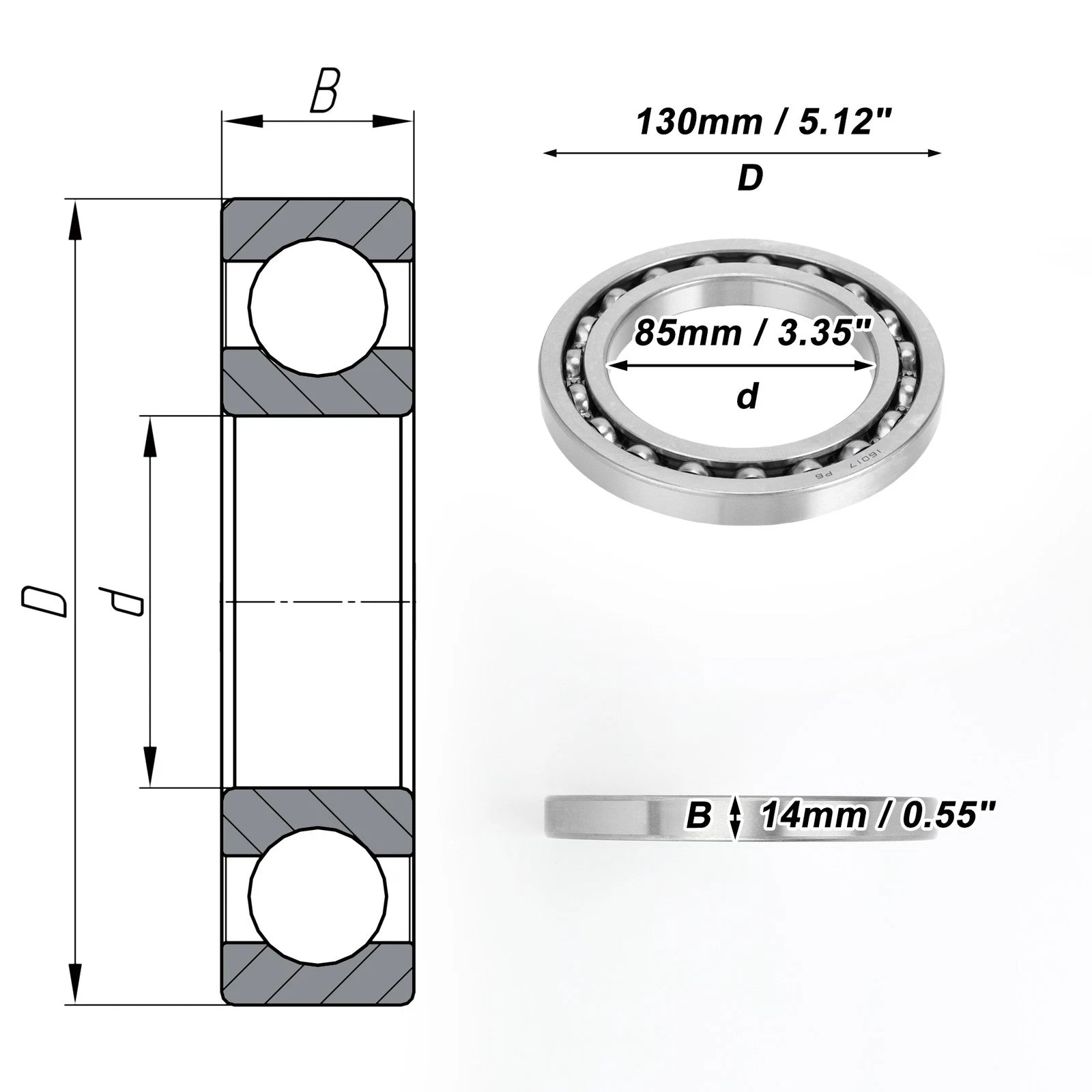 Deep Groove Ball Bearing 85x130x14mm for Scooter Skateboard (1 Pc)