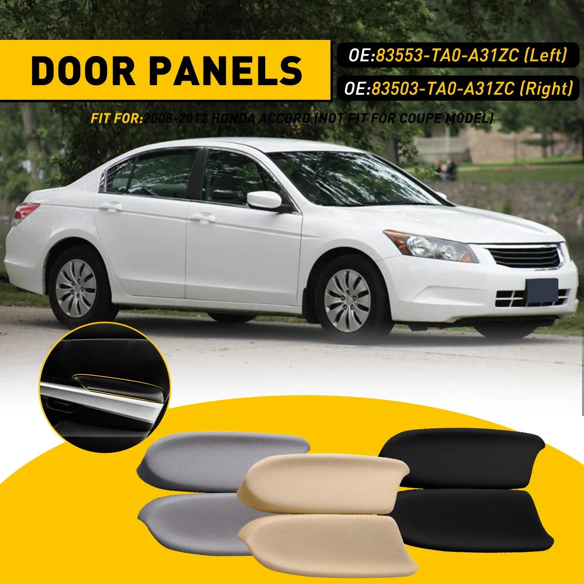 Leather Door Armrest Cover for Honda Accord Sedan (2008–2012) Beige Tan PY