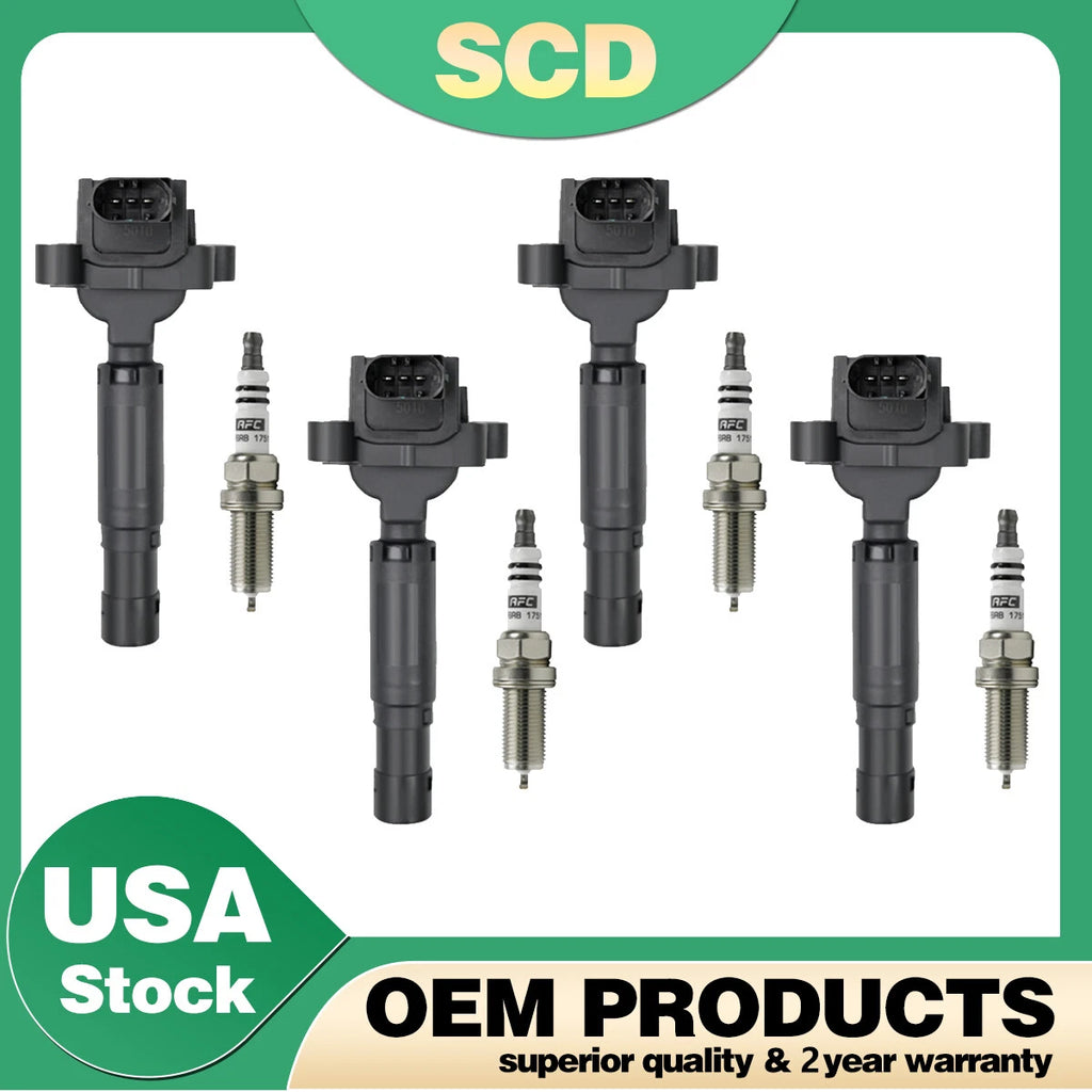 Set of 4 Ignition Coils + 4 Spark Plugs for Mercedes Benz C230 Kompressor (2003–2005)