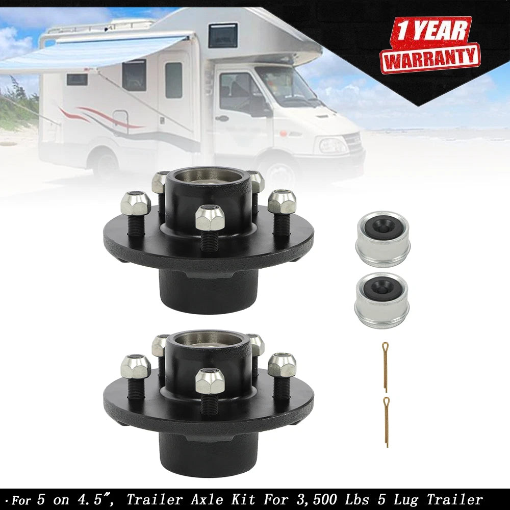 2X Pre-Assembled 5-4.5" Trailer Hub Kit for 3500 lb Trailer Axle (Year Range)