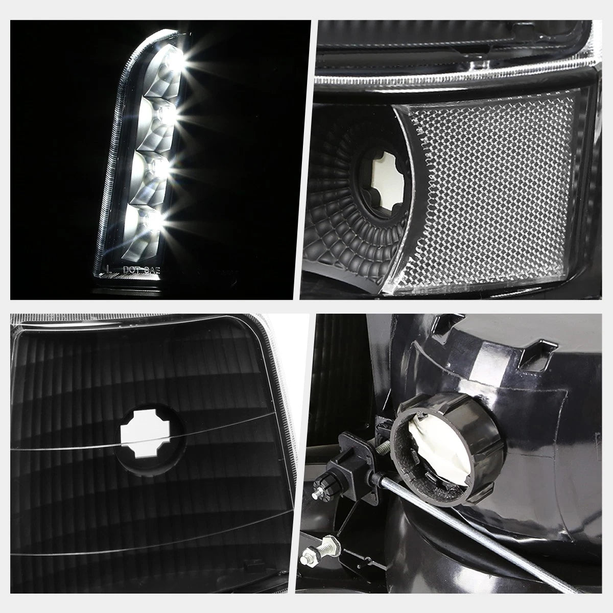 LED DRL Headlight/Lamp for Ford F150/F250/F350 (1992–1996) Black Housing