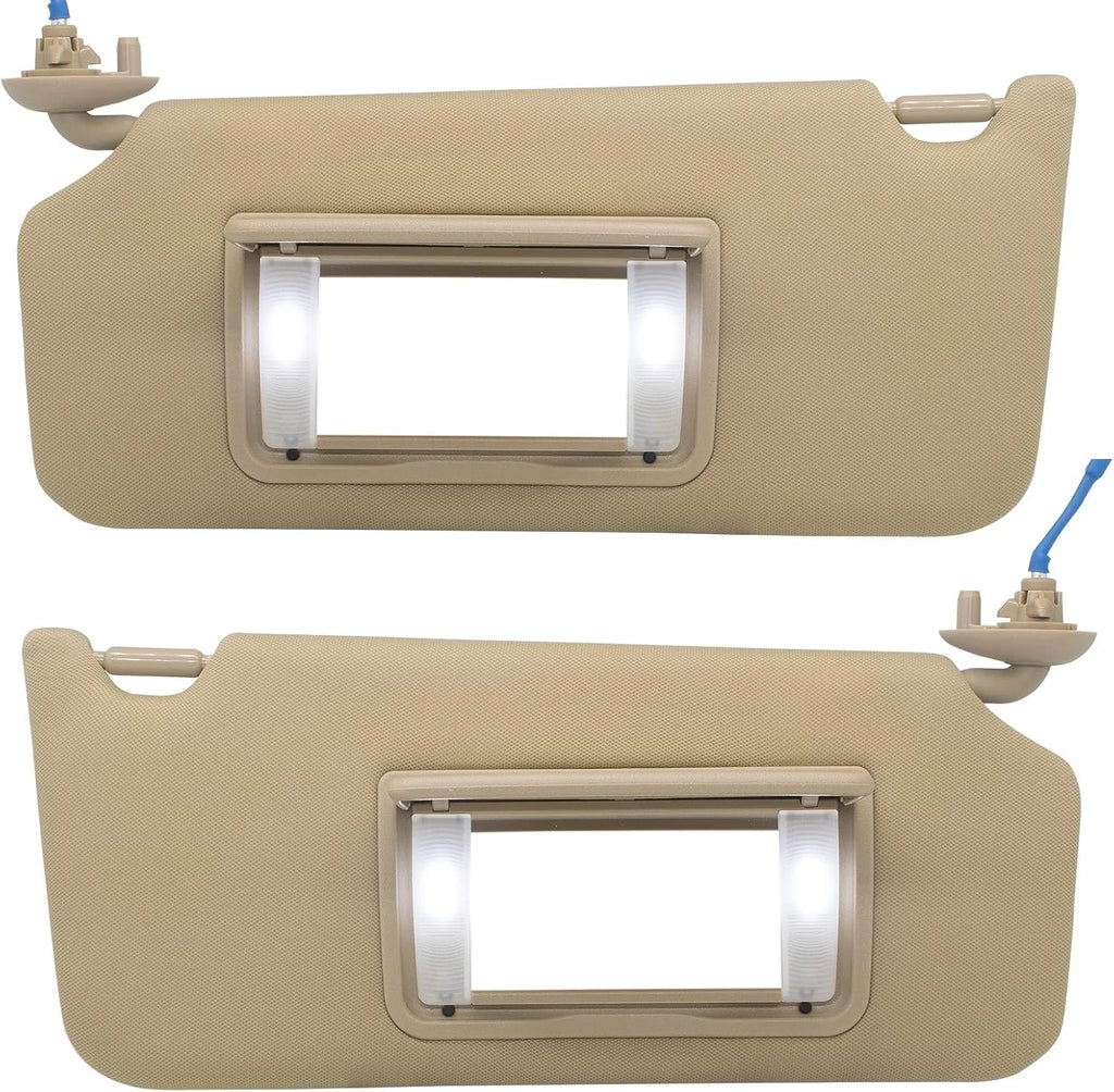 Pair Beige Sun Visors for Honda Accord (2008–2017) w/ Light & Mirror