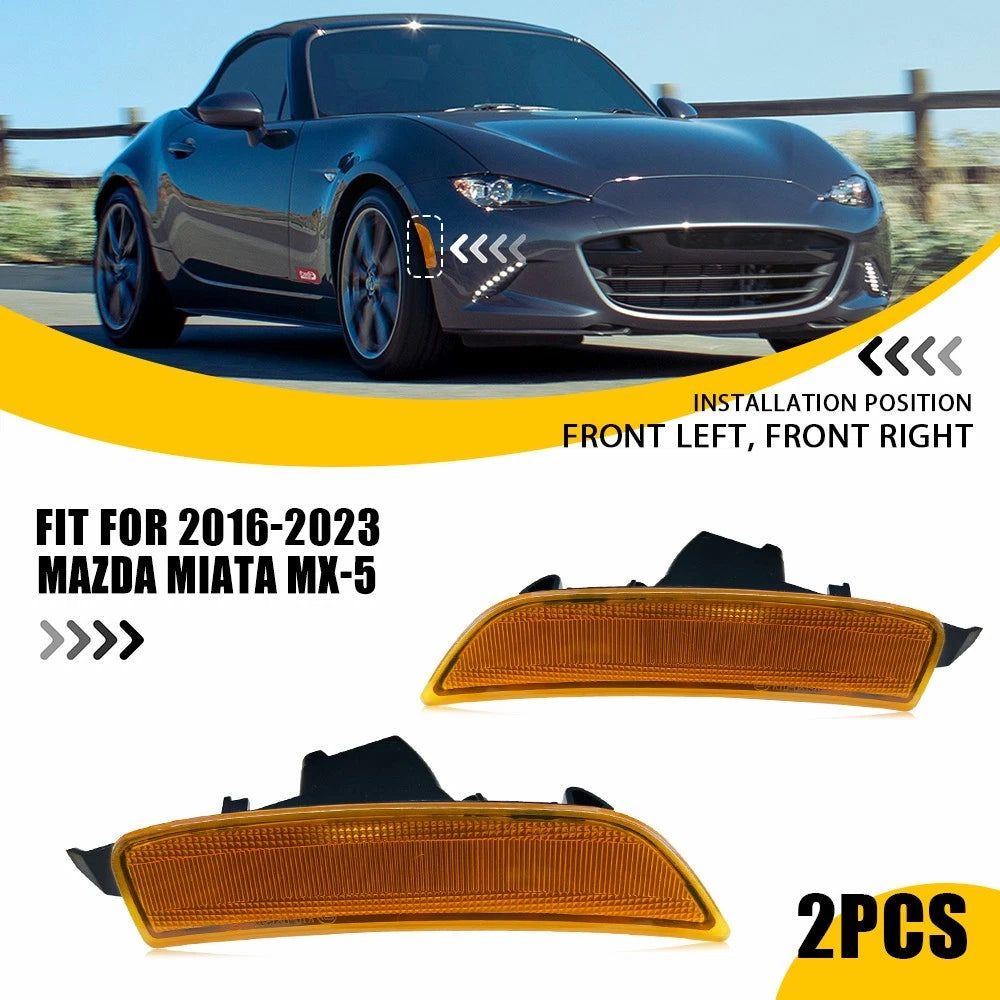 Front Bumper Side Marker Lights for Mazda Miata MX-5 (2016–2023) Amber Lens