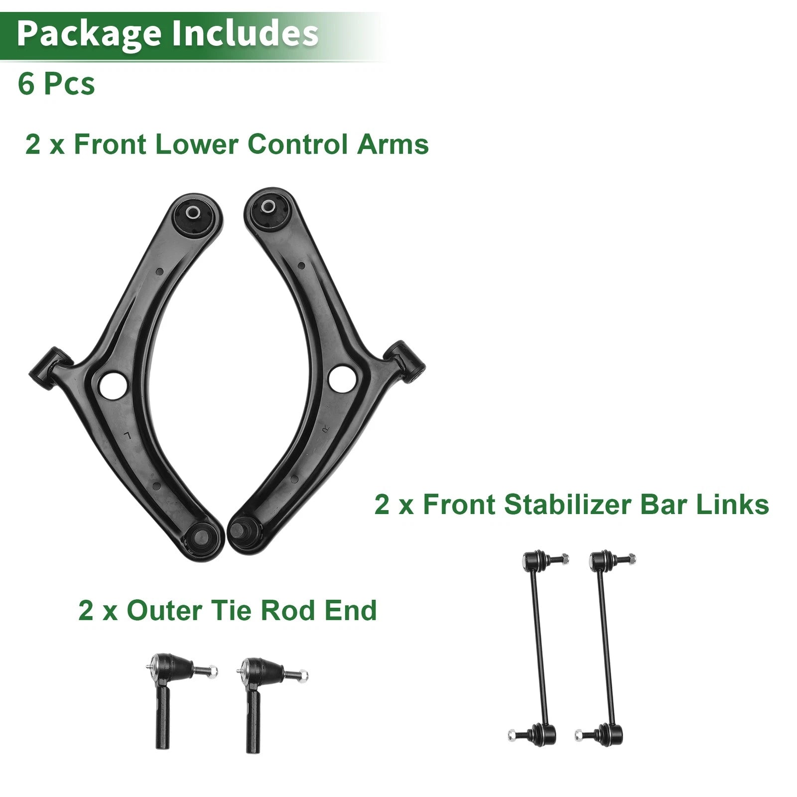 6 Pc Front Lower Control Arms for Jeep Compass (2007–2014) No.K620065/K620066/ES800408