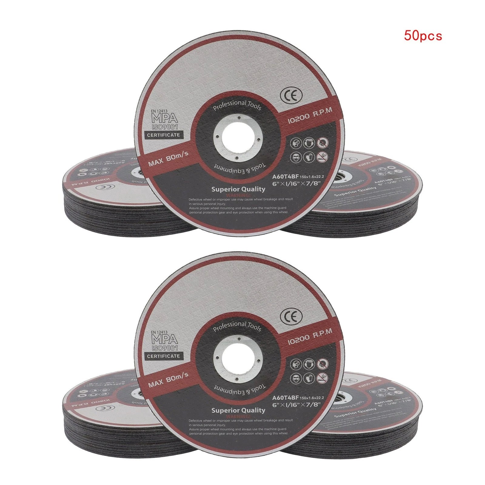 50 Pack Cut Off Wheels 6"x1/16"x7/8" for Stainless Steel and Metal