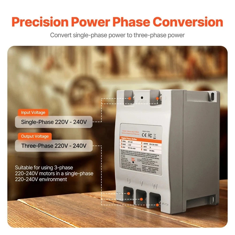 Digital 2HP Phase Converter for 220V 240V Motors (Single In Three Out)