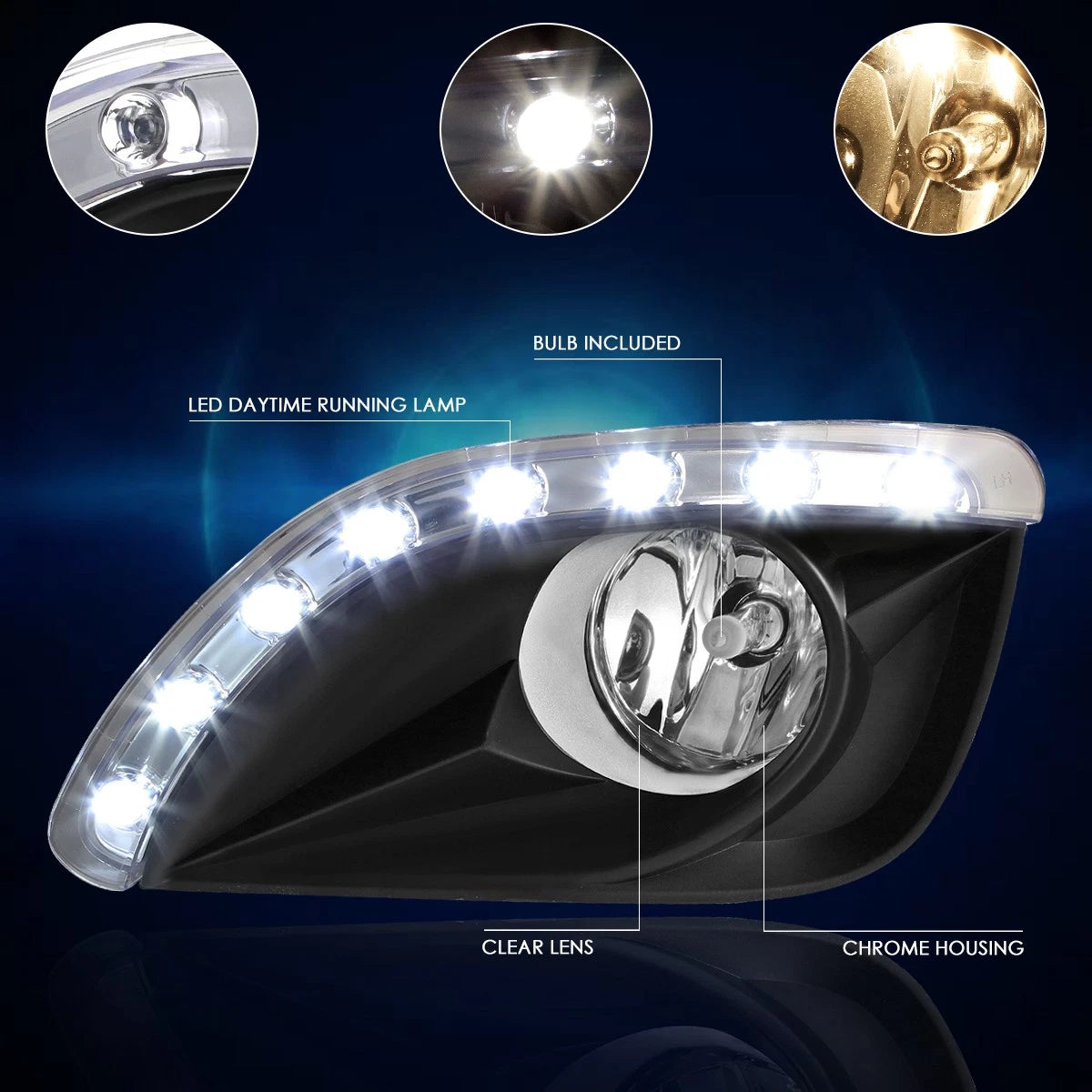 Clear Lens Fog Lights with LED DRL for Toyota Camry (2010–2011)