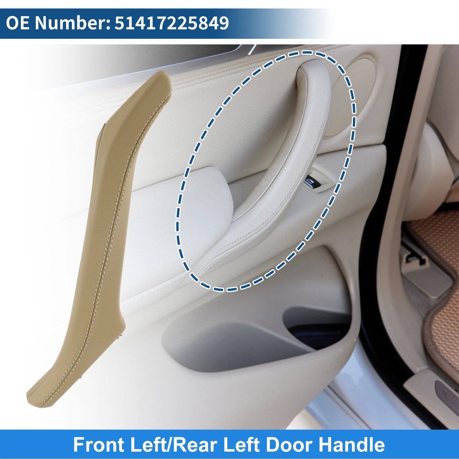Inner Door Panel Handle for BMW F10 F11 F18 (2010–2017) No. 51417225849 Beige