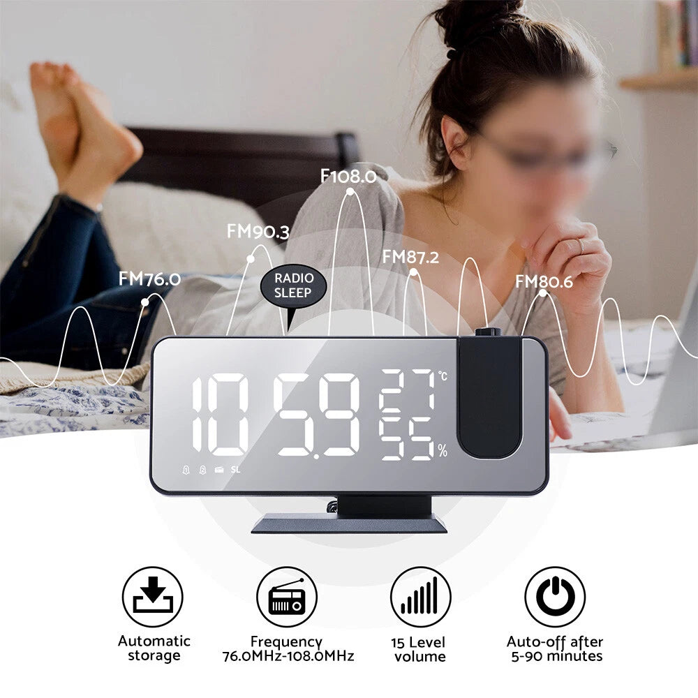 Projection Digital Dual Alarm Clock with LED Big Screen for Bedroom