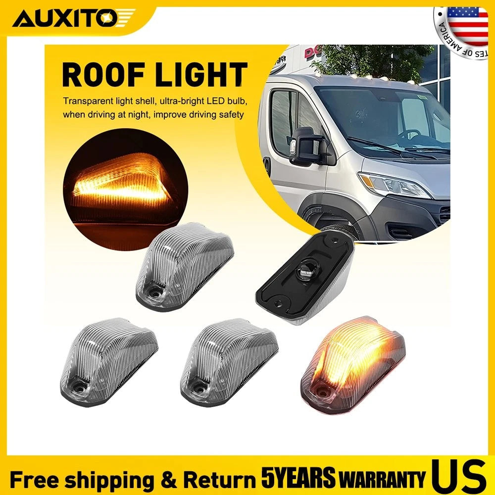 5Pcs Front Cab Roof Marker Lights Clear Yellow LED for RAM ProMaster 2500 3500 (2014–2023)