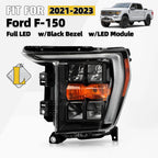 Full LED Headlight for Ford F-150 (2021–2023) Driver Side, Black Bezel