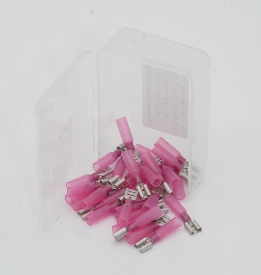 30-Pack Marine HDPE Heat Shrink 1/4" Push On Terminal 22-18 AWG