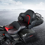 Black Red Driver Passenger Seat Backrest Pad for Harley Street Glide (2014-23)