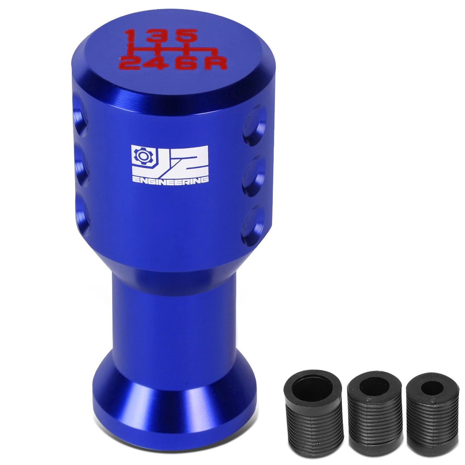 J2 Universal Aluminum Shift Knob Blue Goblet Style w/ Thread Adapters