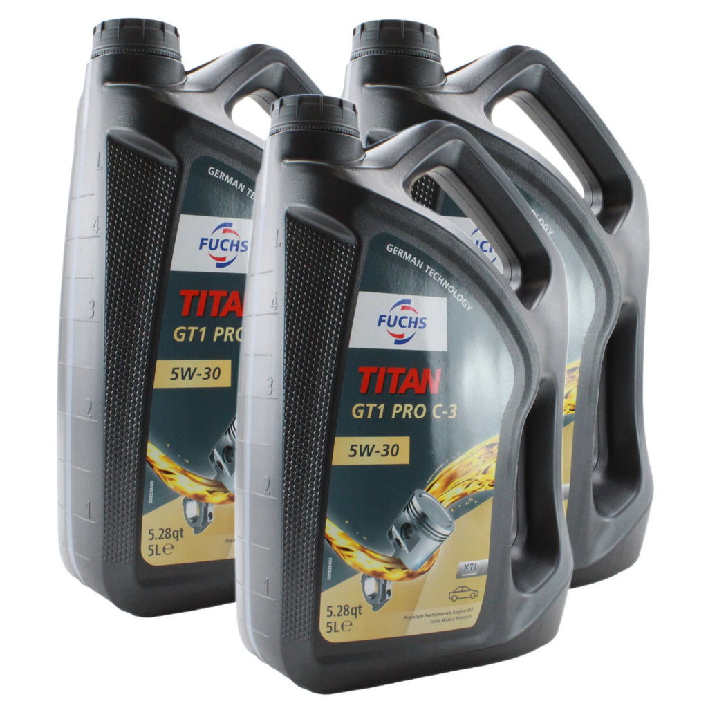 Set of 3 Fuchs TITAN GT1 PRO C-3 SAE 5W-30 Engine Oil 5L for Audi BMW MB VW