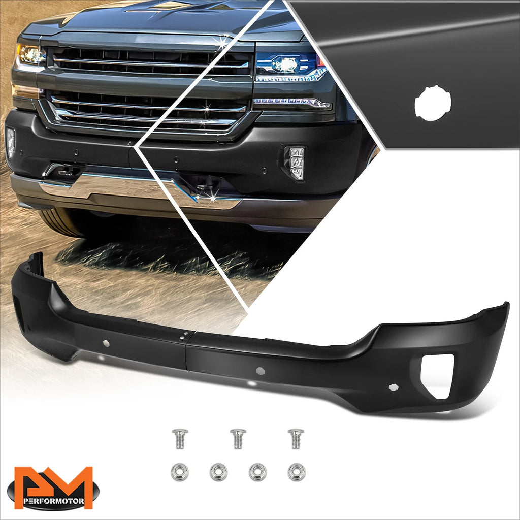 Front Bumper Face Bar for Silverado 1500 LD (2016–2019) w/Fog Light & Sensor Holes Black