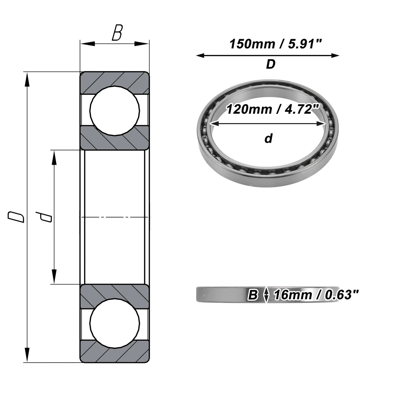 Deep Groove Ball Bearings 120x150x16mm for Scooter Skateboard (N/A)