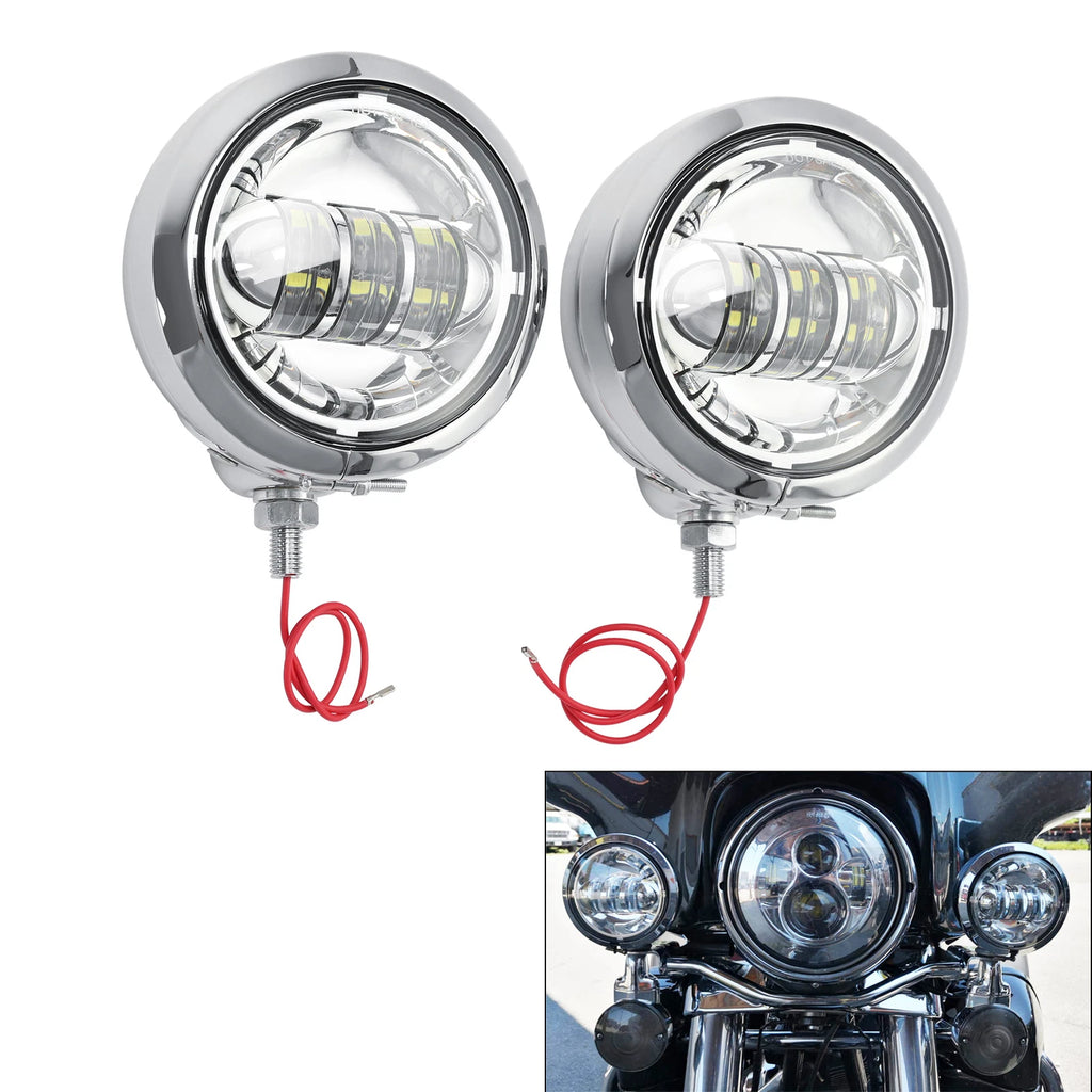 4-1/2" Auxiliary Fog Passing Lights Lamp + Housing Bucket for Harley