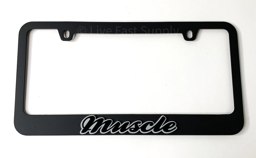 Matte Black Premium License Plate Frame with Gray Outline for Muscle Sedan (—)