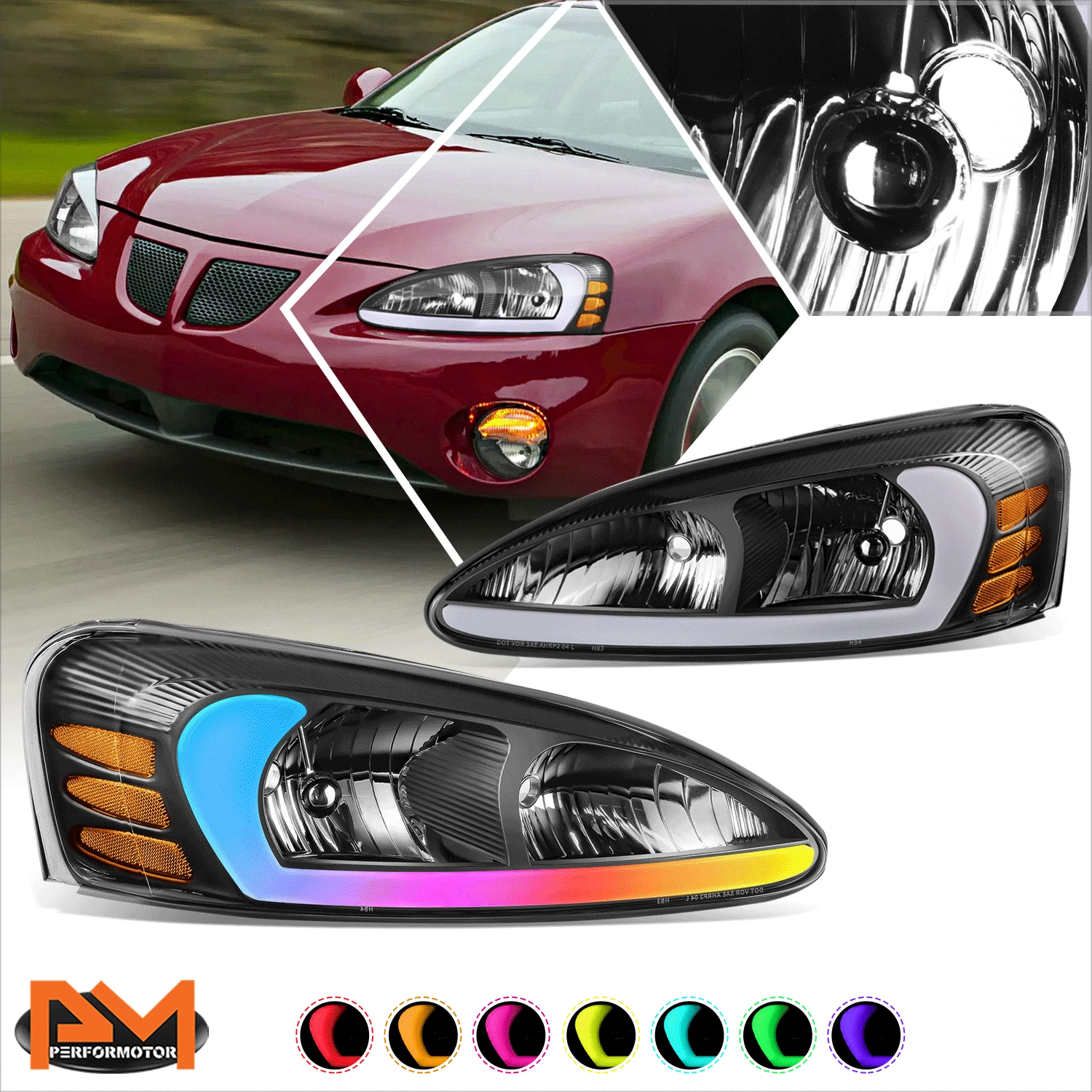 RGB LED Light Bar Headlights for Pontiac Grand Prix (2004–2008)