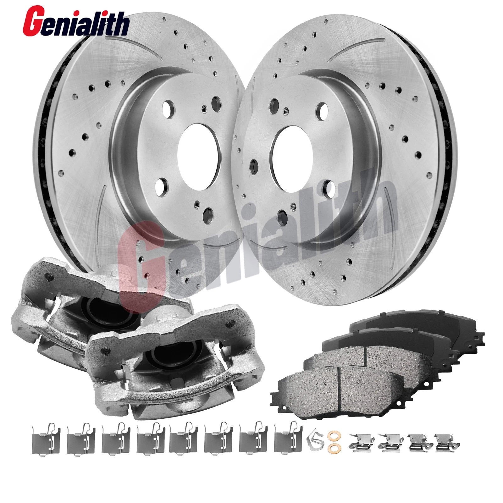Front Drilled Slotted Rotors Calipers Brake Pad for Toyota RAV4 Prius V (2012–2017)