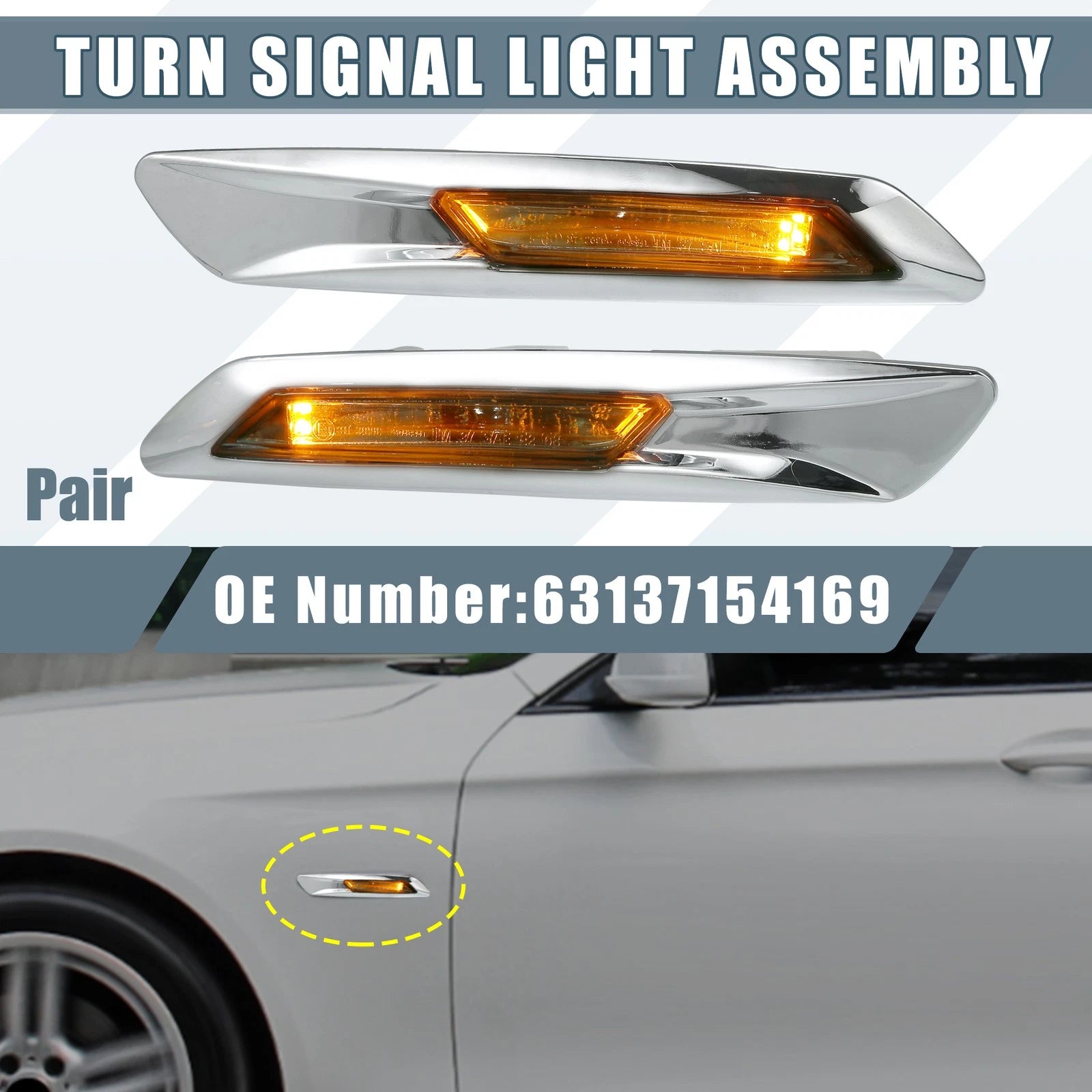 2PCS Side Marker Turn Signal Amber Light for BMW 528i 535i 550i (2011–2016)