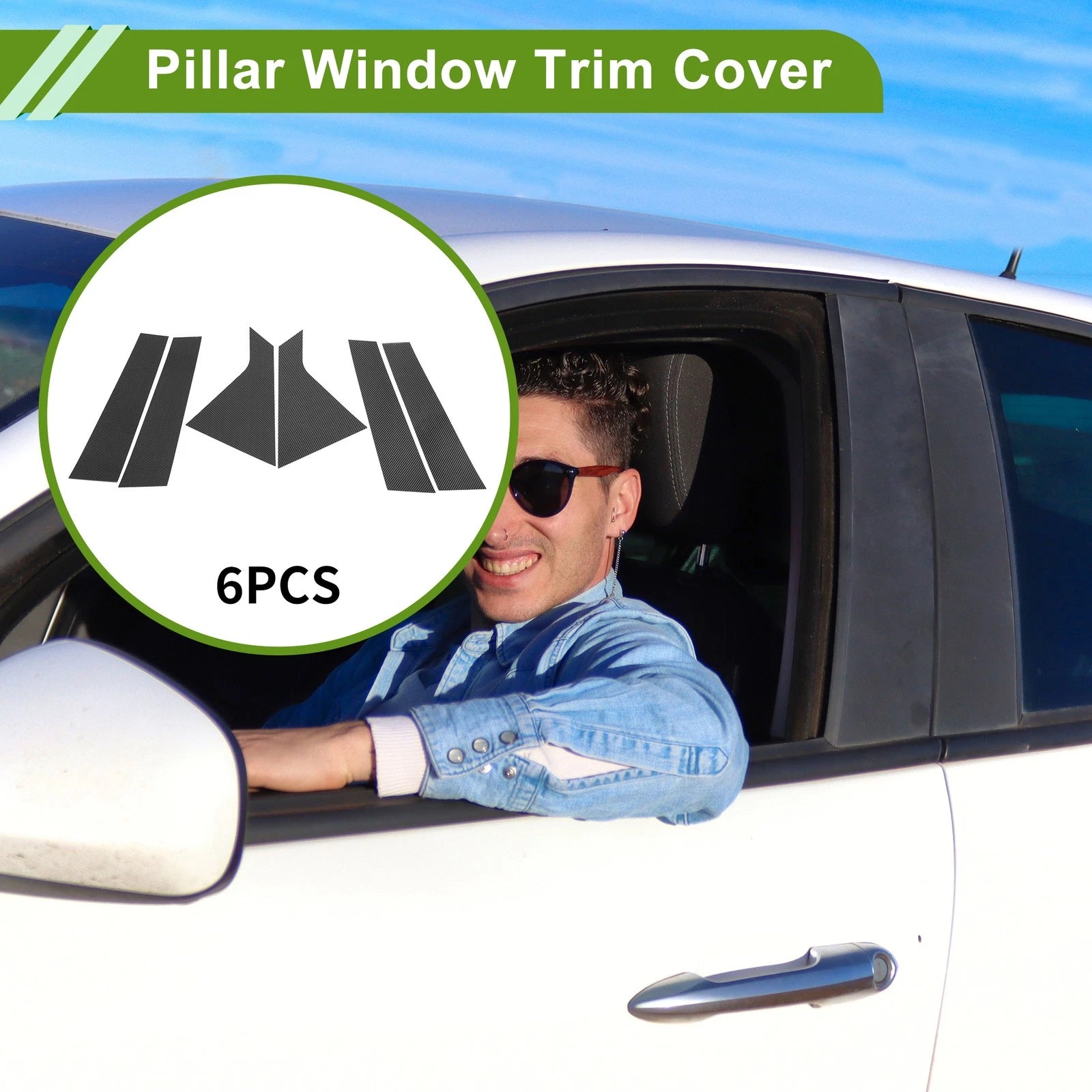 6 Pcs Door Pillar Window Trim for Chevy Impala (2014–2020) Carbon Fiber Black