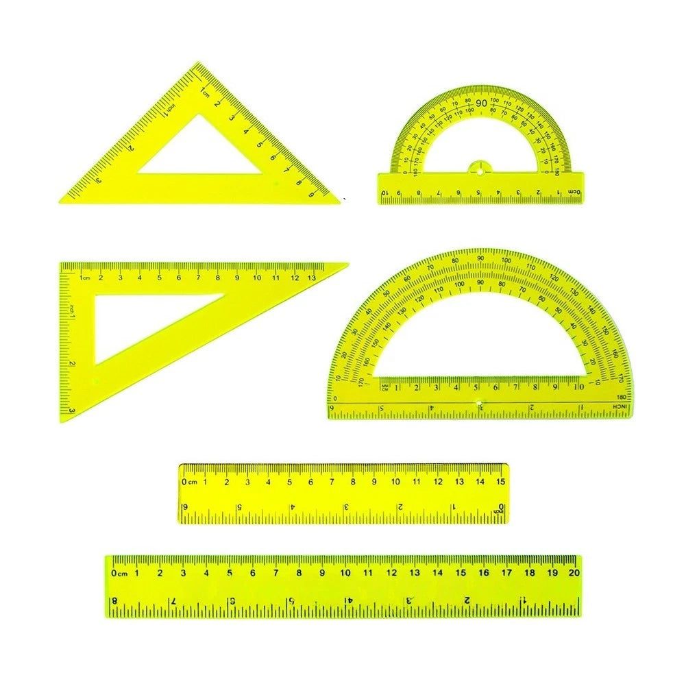 6X Transparent Math Ruler Set with Protractors & Triangles