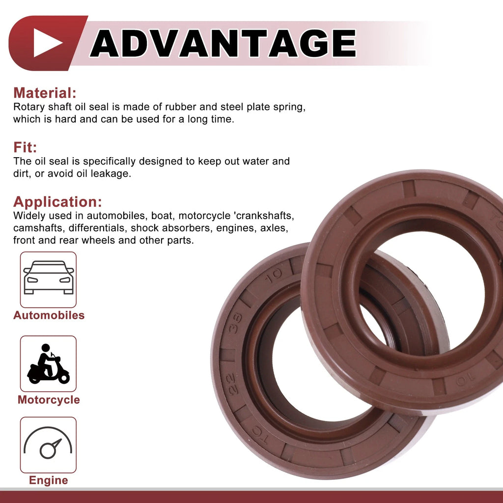 Set of 2 Oil Seal Rotary Shaft Seal FKM Rubber 22x38x10mm