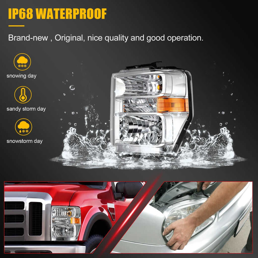 Chrome Headlights for Ford E150-E450 F650 F750 (2008–2021)