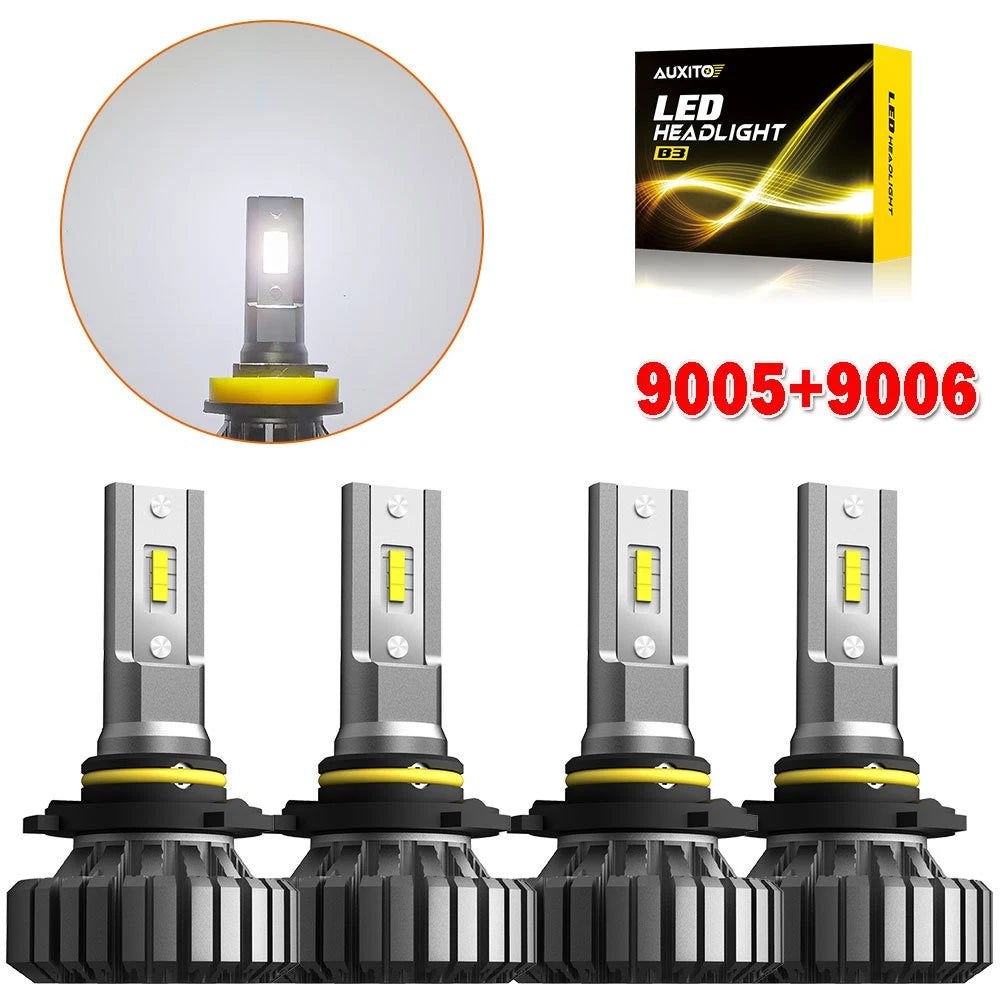 4X AUXITO CANBUS 9005 9006 LED Headlight Bulbs for High Beam Low Beam (6500K)