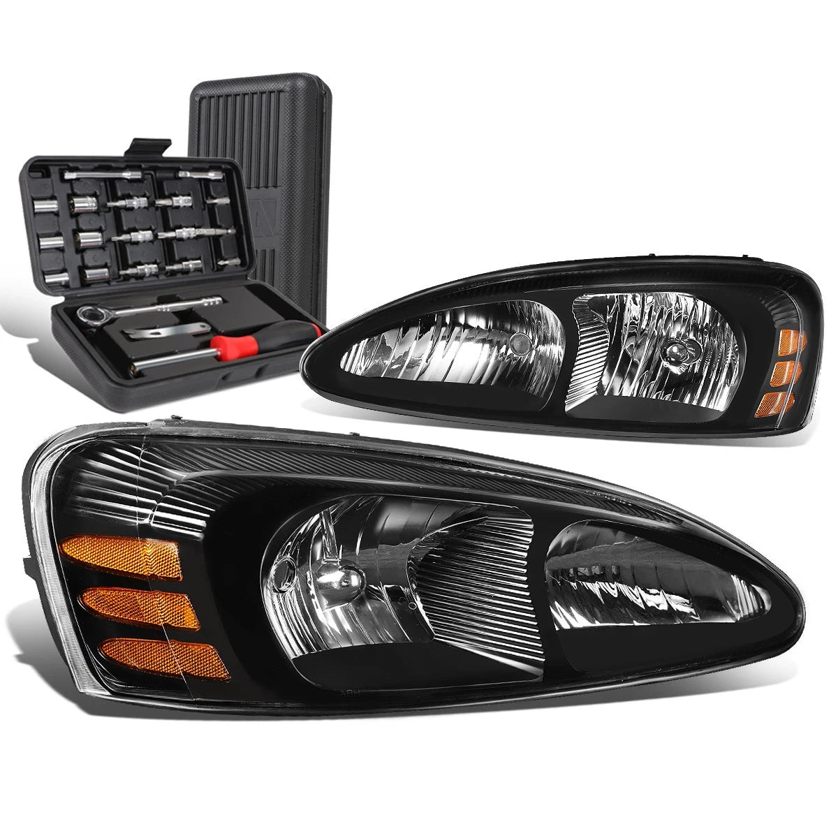 Pair of Black Amber Side Headlight Lamps for Pontiac Grand Prix (2004–2008)