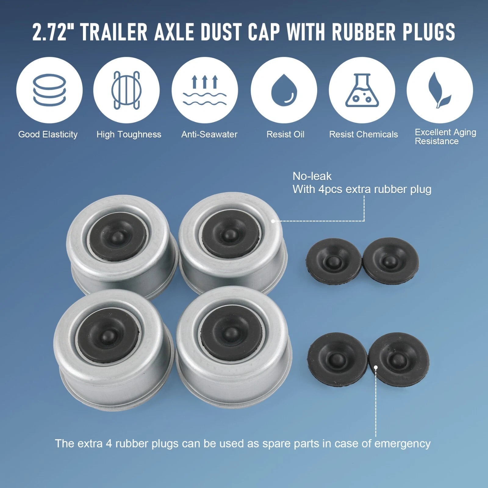 Set of 4 Trailer Axle Dust Caps for RV Camper (EZ Lube)