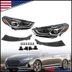 Halogen Headlight Assembly Pair for Hyundai Sonata (2018–2019) W/ Bulbs