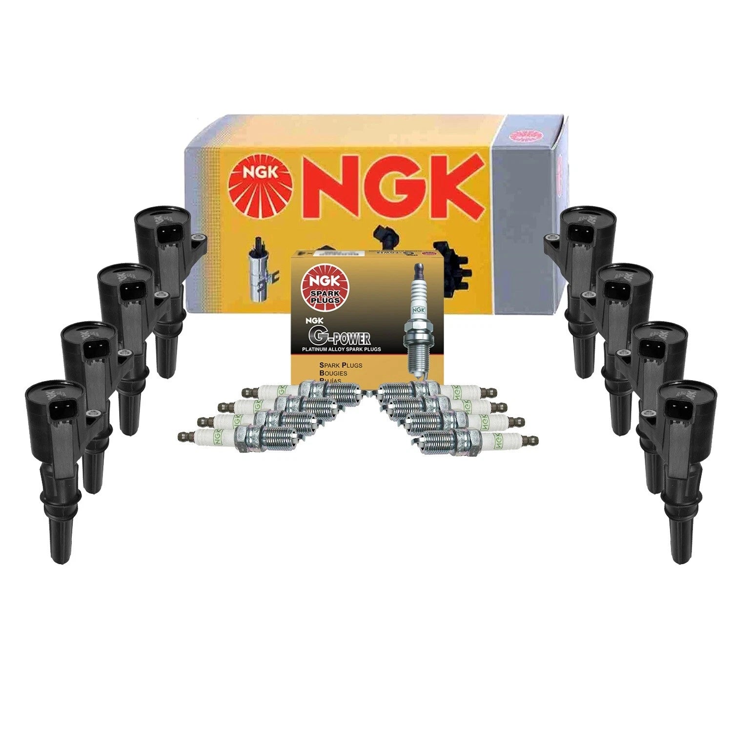 Set of 8 NGK Ignition Coils & G-Power Spark Plugs for Ford Lincoln Mercury V8