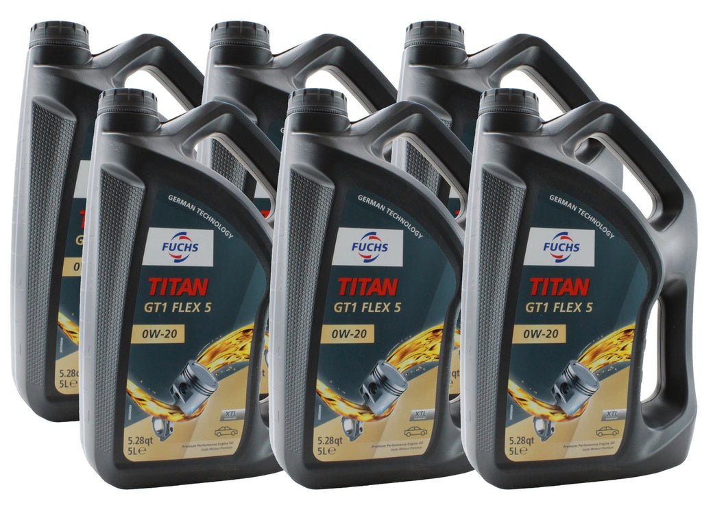 Set of 6 Fuchs TITAN GT1 FLEX 5 SAE 0W-20 Engine Oil for Acura Honda