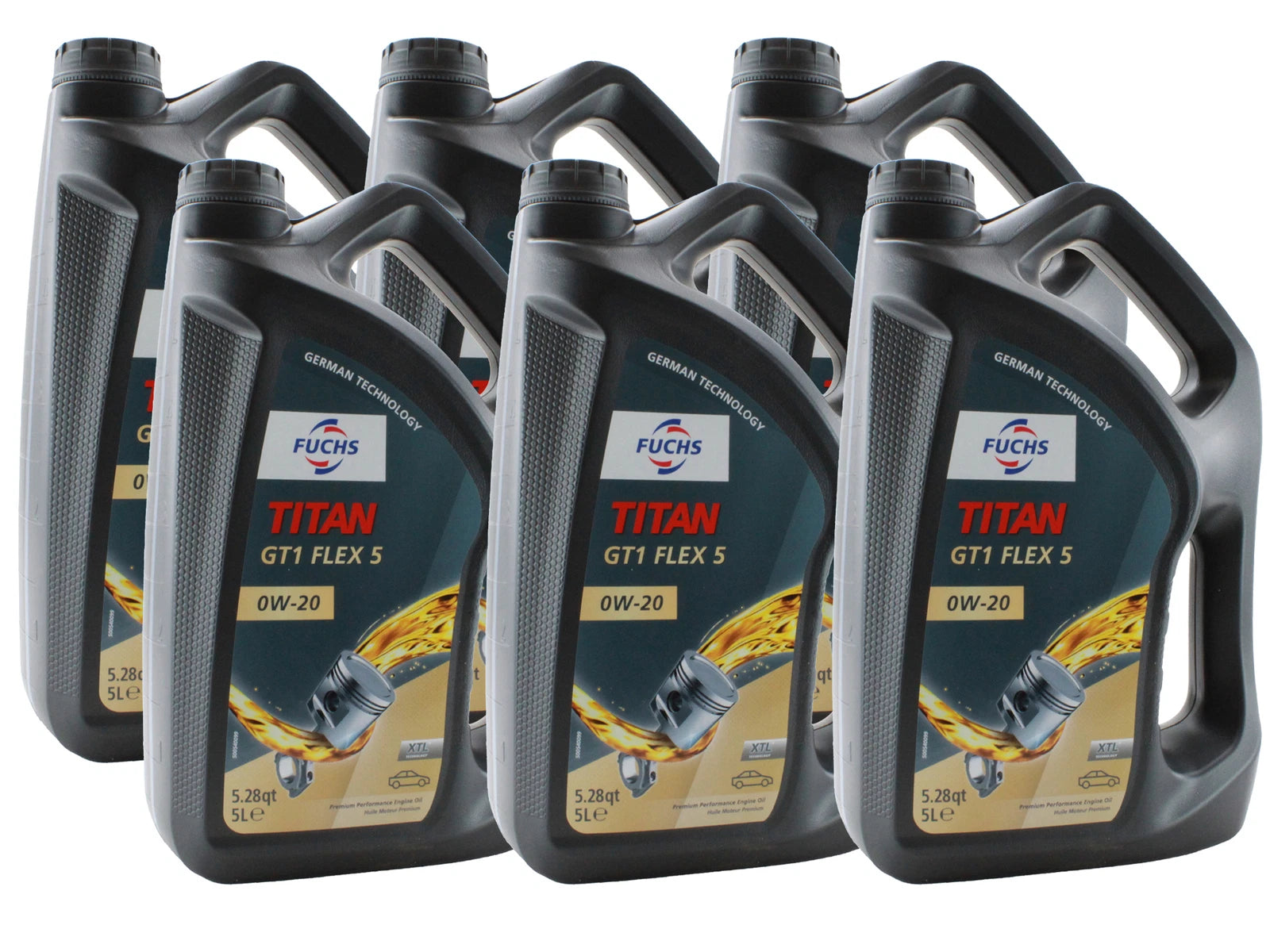 Set of 6 Fuchs TITAN GT1 FLEX 5 SAE 0W-20 Engine Oil for Acura Honda